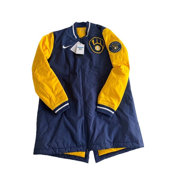 Nike Milwuakee Brewers Navy Yellow Dugout Performance Full Zip Jacket Men's M - Picture 2 of 16